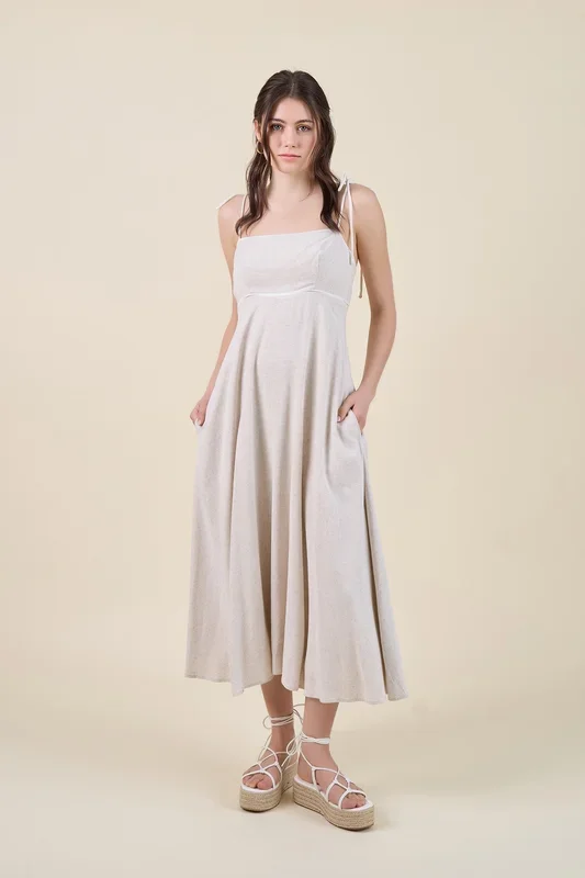 Linen Tie Shoulder Midi
