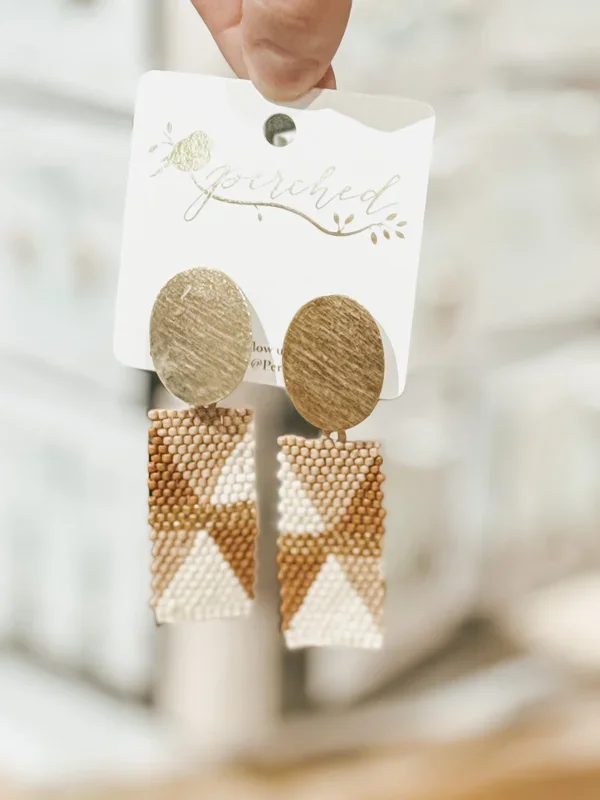 Multi Neutral Bead Rectangle Earrings