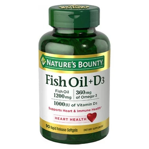 Nature’s Bounty, Nature’s Bounty Omega 3 Plus D3 Fish Oil, 90 caps