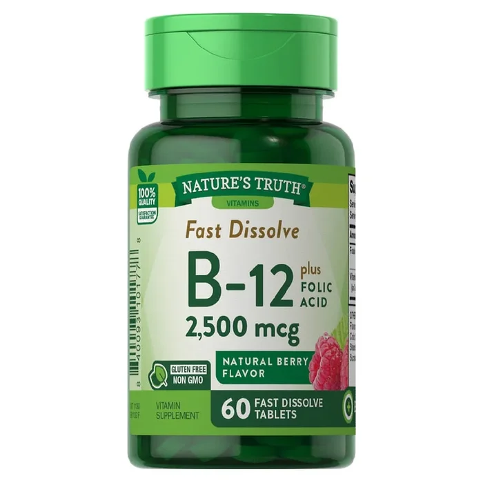 Nature’s Truth Vitamin B-12 2500 mcg plus Folic Acid 60 Fast Dissolve Berry Tablets