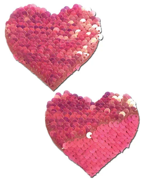 Pastease Hot Pink and Matte Pink Color Changing Sequin Hearts Nipple Pasties
