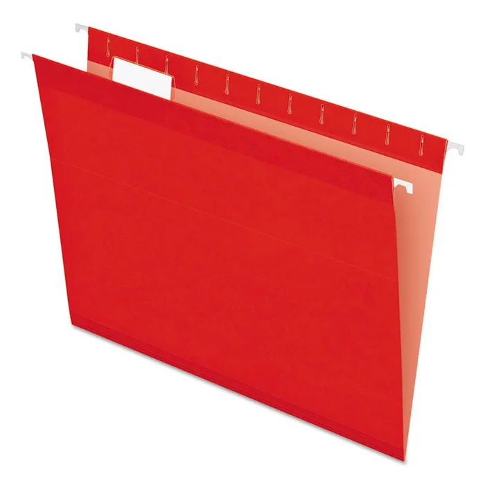 Pendaflex® Colored Reinforced Hanging Folders, Letter Size, 1/5-Cut Tabs, Red, 25/Box (PFX415215RED) Box of 25