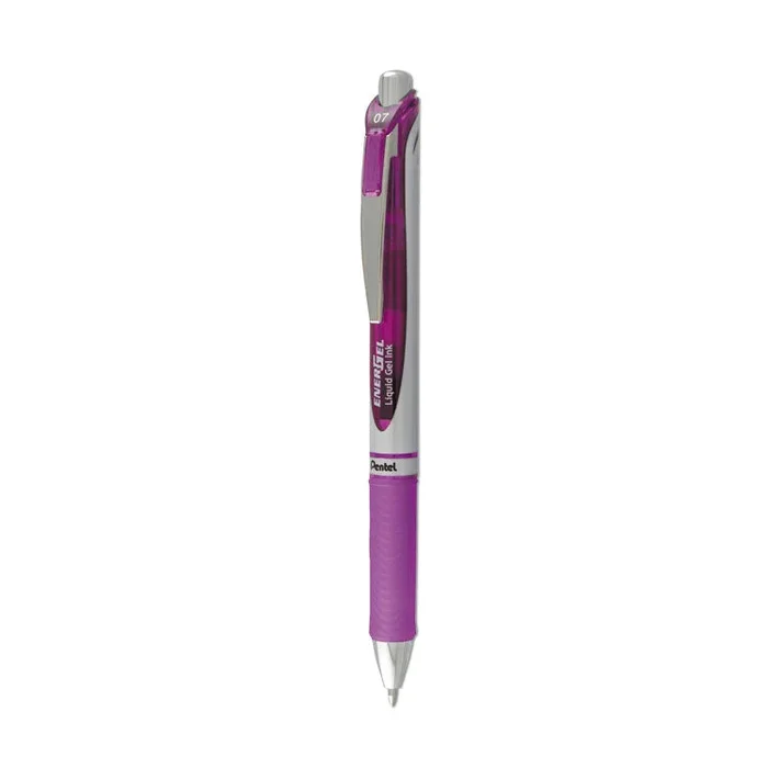 Pentel® EnerGel RTX Gel Pen, Retractable, Medium 0.7 mm, Violet Ink, Violet/Gray Barrel (PENBL77V) Each