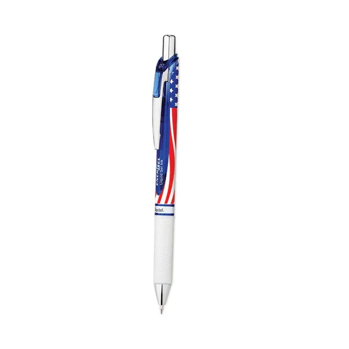 Pentel® EnerGel RTX Stars and Stripes Gel Pen, Retractable, Medium 0.7 mm, Black Ink, Red/White/Blue Barrel, Dozen (PENBL77USAA) 1 Dozen