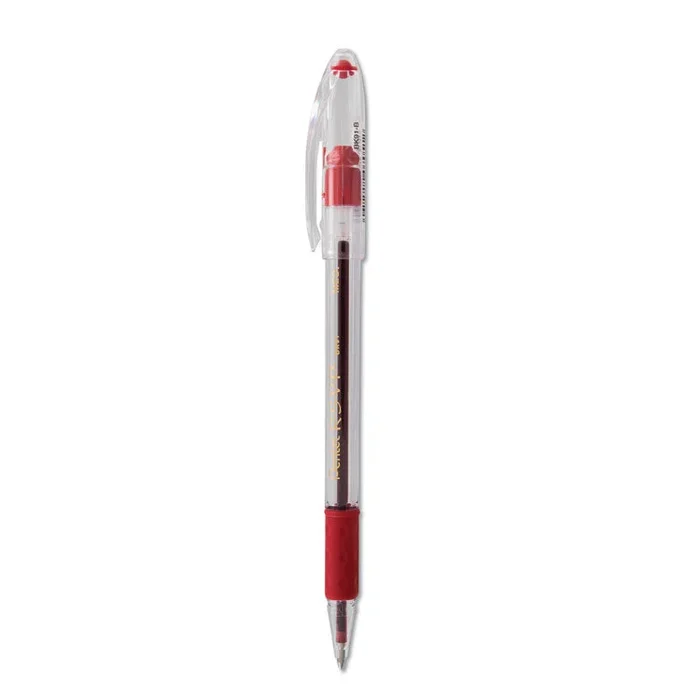 Pentel® R.S.V.P. Ballpoint Pen, Stick, Medium 1 mm, Red Ink, Clear/Red Barrel, Dozen (PENBK91B) Box of 12
