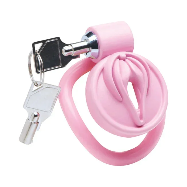 Pink Vulva Locked Chastity Cage