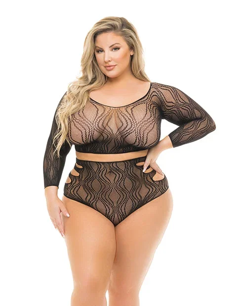Plus Size Back Me Up Black High Waist Panty Set