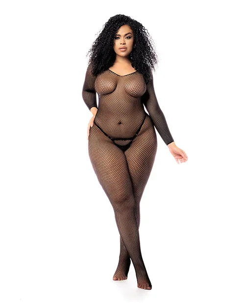 Plus Size Black All Over Fishnet Body Stocking