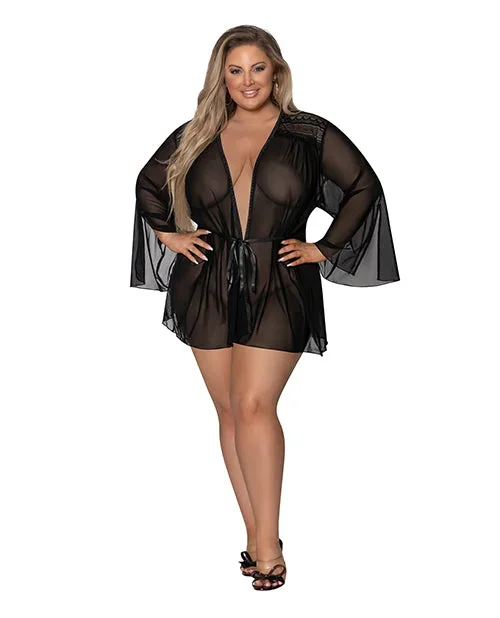 Plus Size Black Modern Romance Flowing Short Robe 2X
