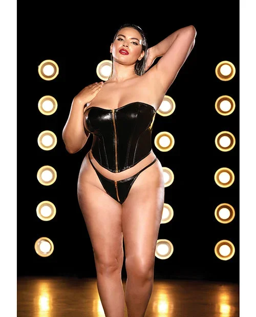 Plus Size FETISH Rider Black Vinyl Bustier & Panty 2X