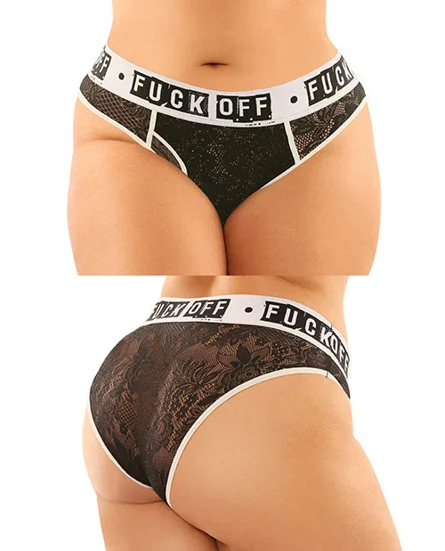 Plus Size Fuck Off Black Lace Boy Brief & Lace Thong