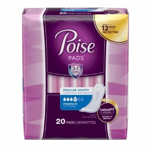Poise, Bladder Control Pad Poise 10.9 Inch Length Moderate Absorbency Polyacrylate Core Regular Adult Fema, Pack Of 20
