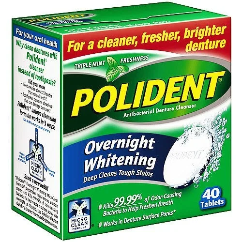 Polident Overnight Whitening Denture Cleanser Tablets 40 ct