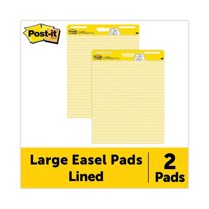Post-it® Easel Pads Super Sticky Vertical-Orientation Self-Stick Easel Pads, Presentation Format (1.5″ Rule), 25 x 30, Yellow, 30 Sheets, 2/Carton (MMM561) Carton of 2
