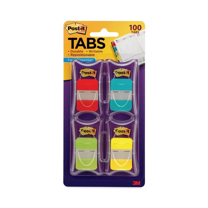Post-it® Tabs 1″ Plain Solid Color Tabs, 1/5-Cut, Assorted Colors, 1″ Wide, 100/Pack (MMM686RALY) Pack of 100