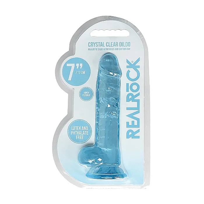 RealRock Crystal Clear Realistic 7 inch Dildo With Balls and Suction Cup Blue