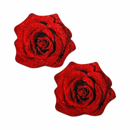 Red Glitter Blooming Rose Pasties