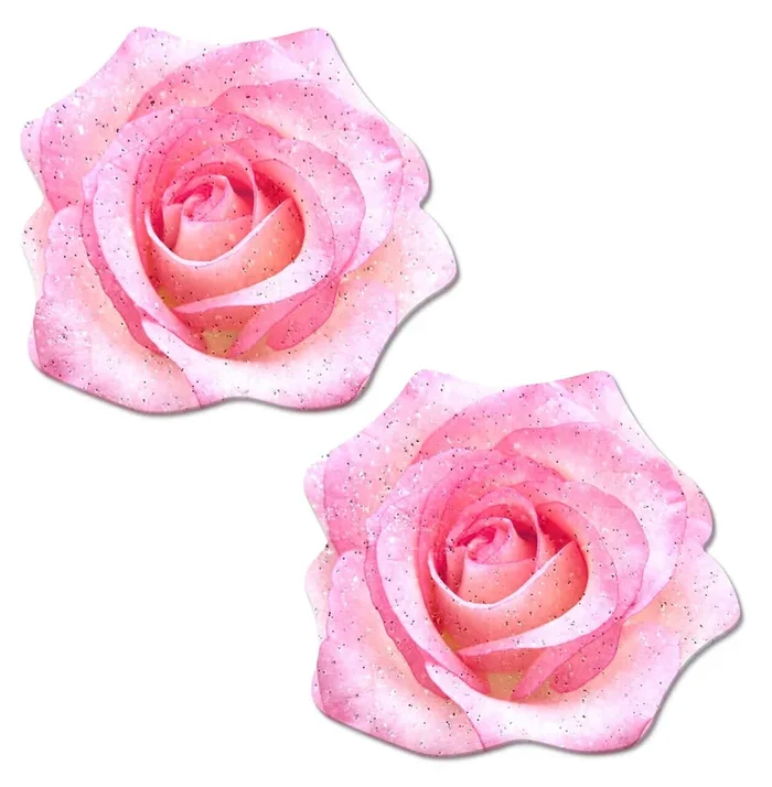 Rose Pink Glitter Velvet Blooming Rose Flower Nipple Pasties
