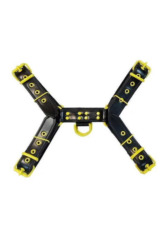 Rouge Leather Over The Head Harness Black with Yellow Accessories