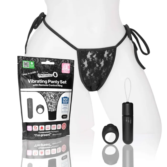 Screaming O My Secret 4T Panty Vibe Black High Pitch Treble Vibrating Panty Set with Remote Control Ring