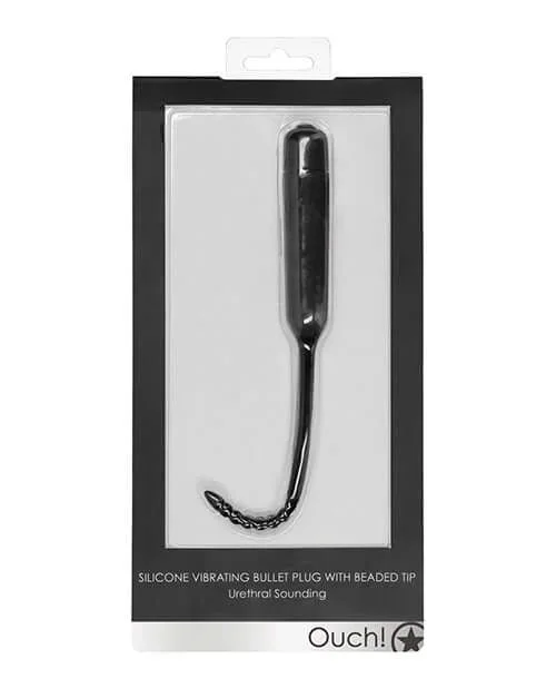 SILICONE VIBRATING BULLET PLUG W/ BEADED TIP URETHRAL SOUNDING BLACK