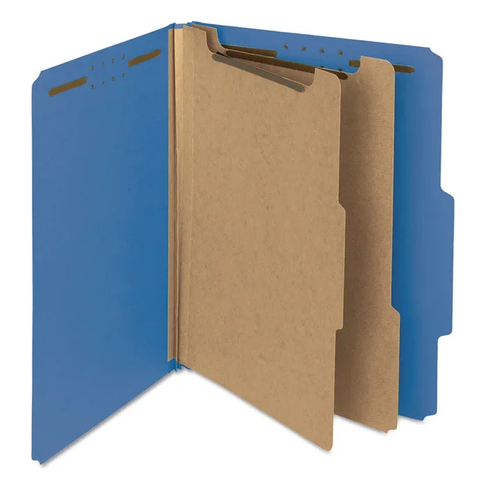 Smead™ Recycled Pressboard Classification Folders, 2″ Expansion, 2 Dividers, 6 Fasteners, Letter Size, Dark Blue, 10/Box (SMD14062) Box of 10