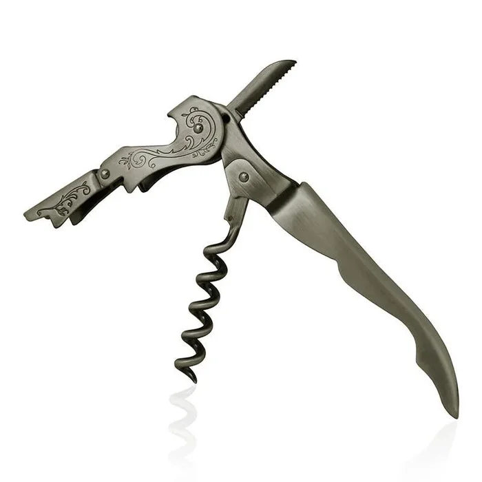 Stainless Steel Double Lever Corkscrew w/ Etched Design