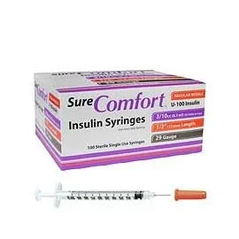 SureComfort U-100 Insulin Syringes – 29G 3/10cc 1/2″ – BX 100