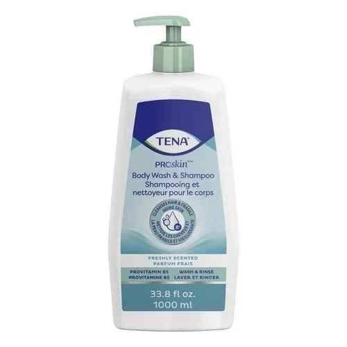 Tena, Proskins Hampoo And Body Wash Pump Bottle Unscented, 33.8 Oz