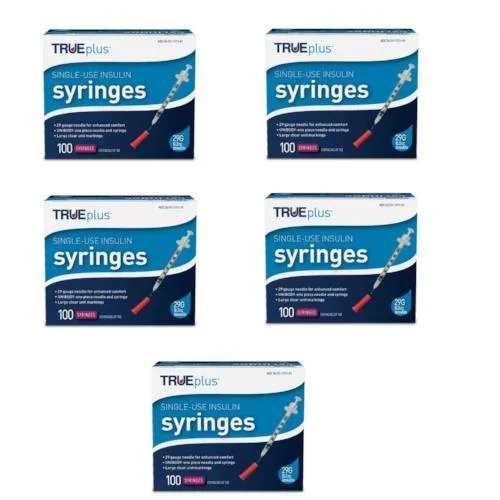 TRUEplus Insulin Syringes – 29G .3cc 1/2″ – BX 100, Case of 5
