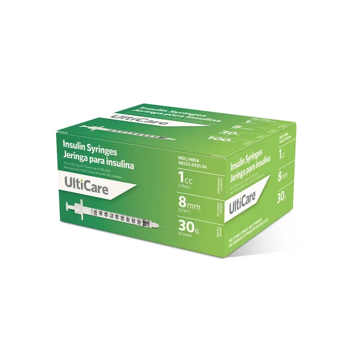 UltiCare U-100 Insulin Syringes, 1cc – 30G x 8mm (5/16″), 100ct Box