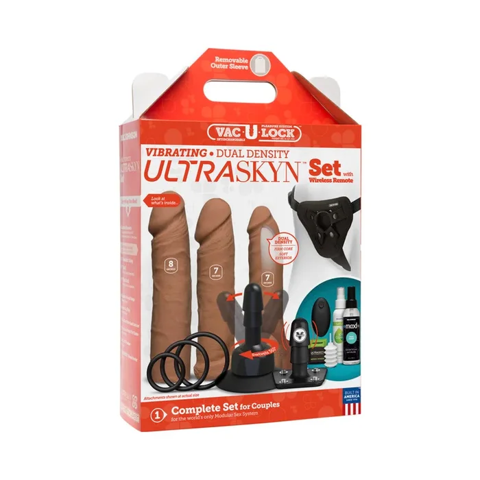 Vac-U-Lock – VIBRATING Dual Density ULTRASKYN Set w/Wireless Remote Caramel