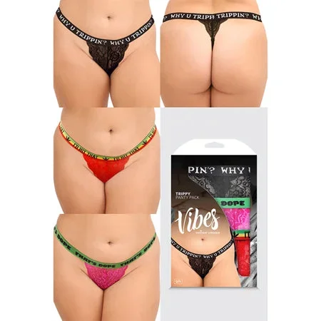 Vibes Trippy Vibes Pack 3-Piece Lace Thong Panty Set – Queen Size