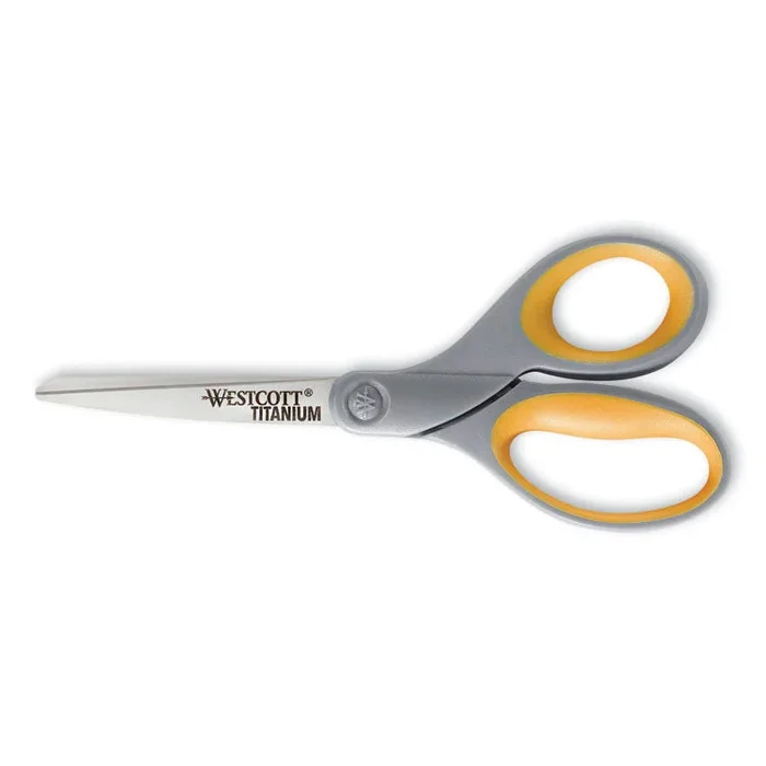 Westcott® Titanium Bonded Scissors, 8″ Long, 3.5″ Cut Length, Gray/Yellow Straight Handle (ACM13529) Each