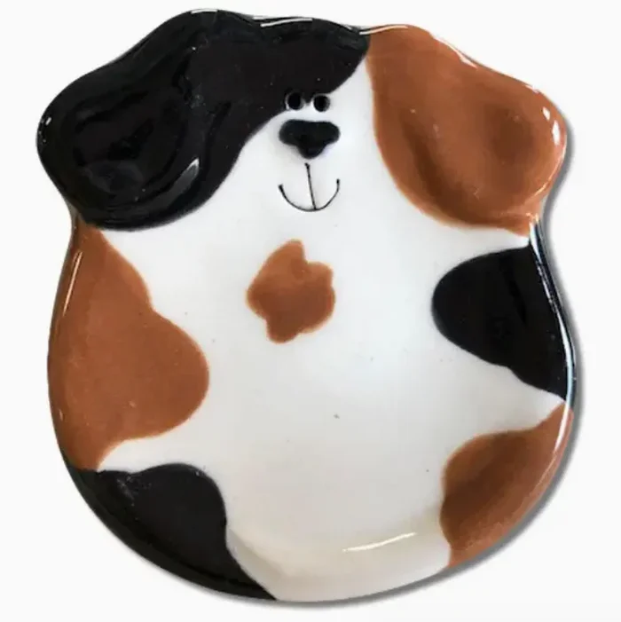 White, Tan & Black Spots – Ceramic Dog Dish