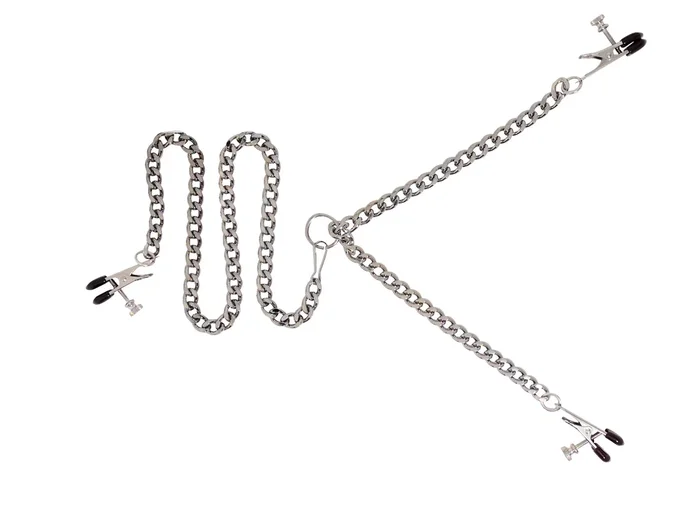 Y-Style Adjustable Nipple Clamps with Clit Clamp | Broad Tip, Alligator Ends, Detachable Chain